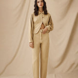 MOANA | Textured Light Camel Cotton Trousers