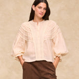 ORGANDELA | Ivory Pleated Cotton Blouse