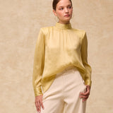 CAROL | Pale Chartreuse Pleated Silk Blouse