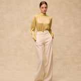 CAROL | Pale Chartreuse Pleated Silk Blouse