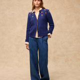 MILEY | Blue Embroidered Wool Cardigan