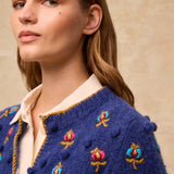 MILEY | Blue Embroidered Wool Cardigan