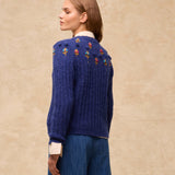 MILEY | Blue Embroidered Wool Cardigan
