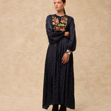AMAL | Anthracite Embroidered Jacquard Midi Dress