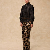 BEDUINA | Gold Leopard Jacquard Wide-Leg Trousers