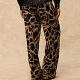 BEDUINA | Gold Leopard Jacquard Wide-Leg Trousers