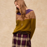 LOUVRE | Moss Green Knit Sweater with Colourblock Yoke