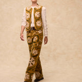 SUZANI | Mustard Floral Embroidered Cotton Trousers