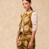 SUZANI | Mustard Embroidered Velvet Vest