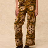 SUZANI | Mustard Floral Embroidered Cotton Trousers