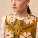 SUZANI | Mustard Embroidered Velvet Vest