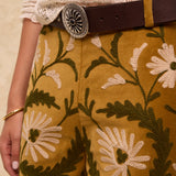 SUZANI | Mustard Floral Embroidered Cotton Trousers