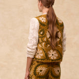 SUZANI | Mustard Embroidered Velvet Vest