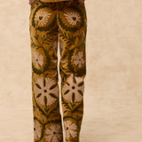SUZANI | Mustard Floral Embroidered Cotton Trousers
