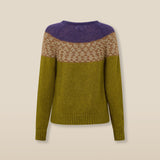 LOUVRE | Moss Green Knit Sweater with Colourblock Yoke
