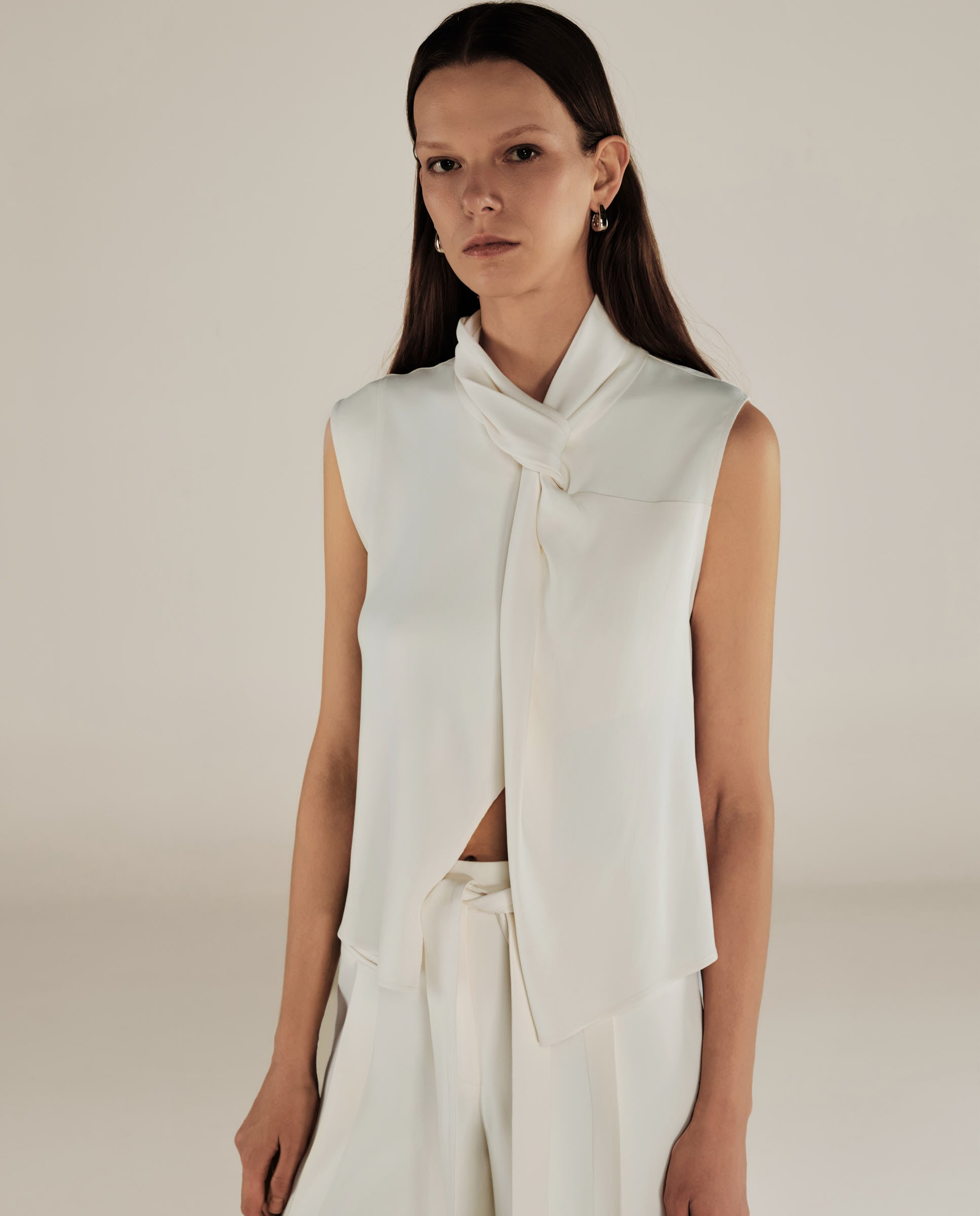 PARUL | Cream Twist Front Sleeveless Blouse