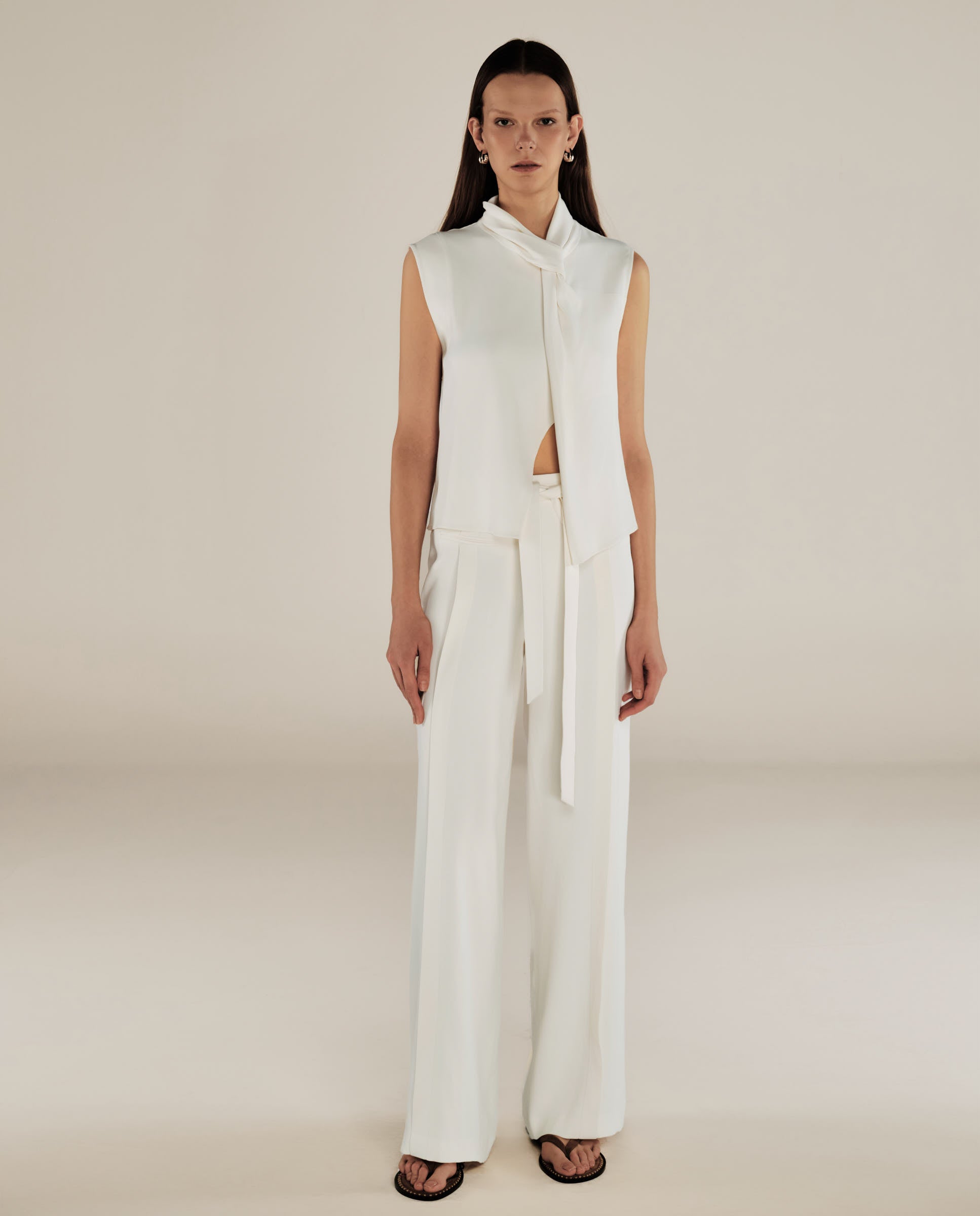PARUL | Cream Twist Front Sleeveless Blouse
