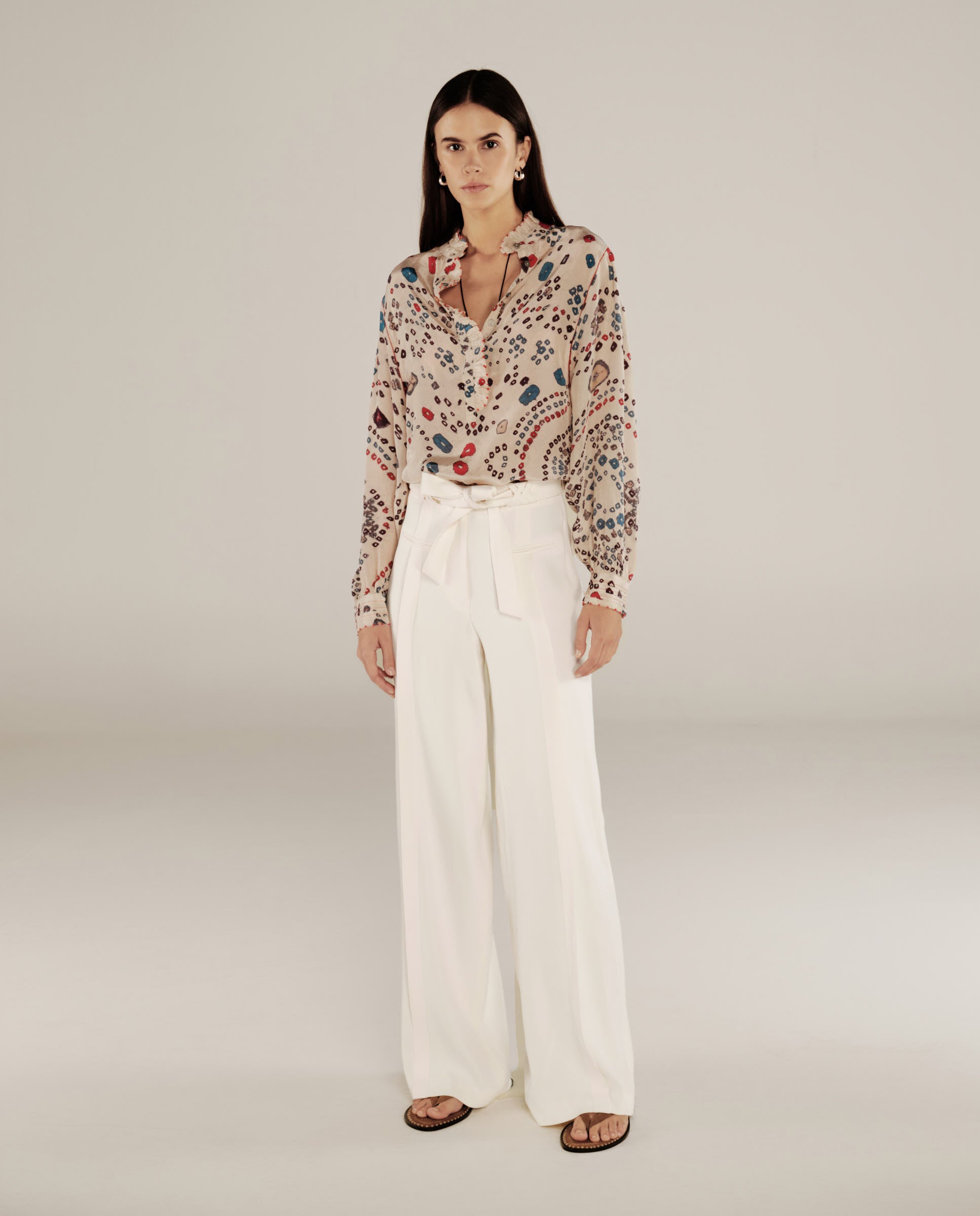 PARUL | Cream Pleat Wide Leg Trousers