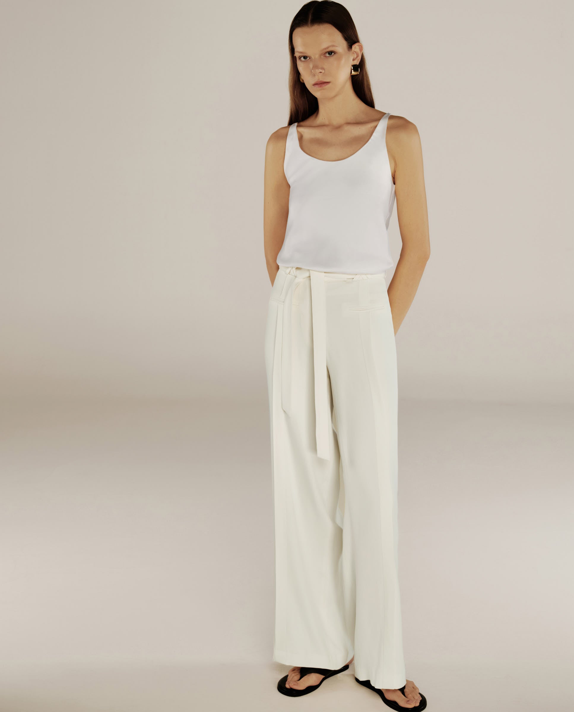 PARUL | Cream Pleat Wide Leg Trousers