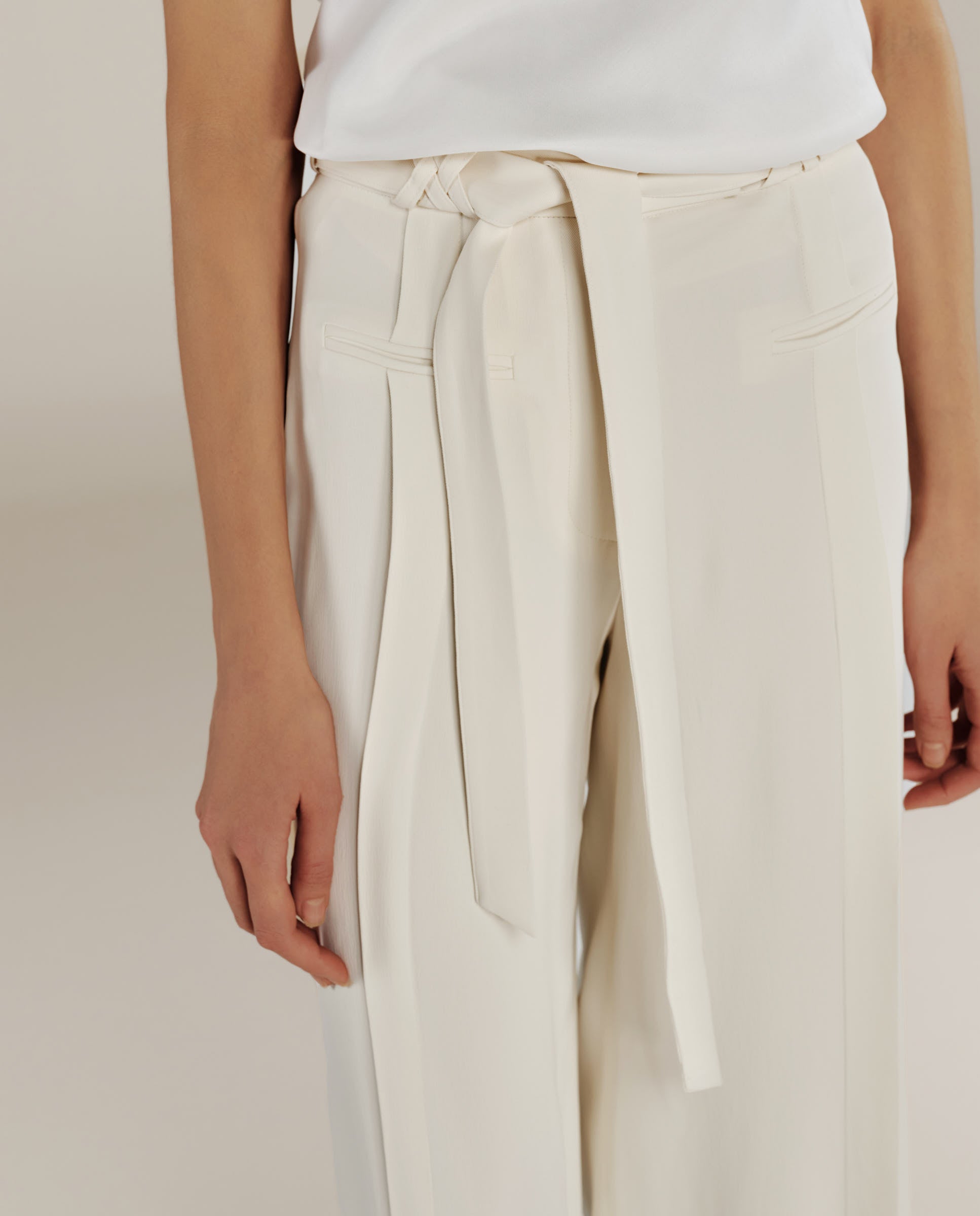 PARUL | Cream Pleat Wide Leg Trousers