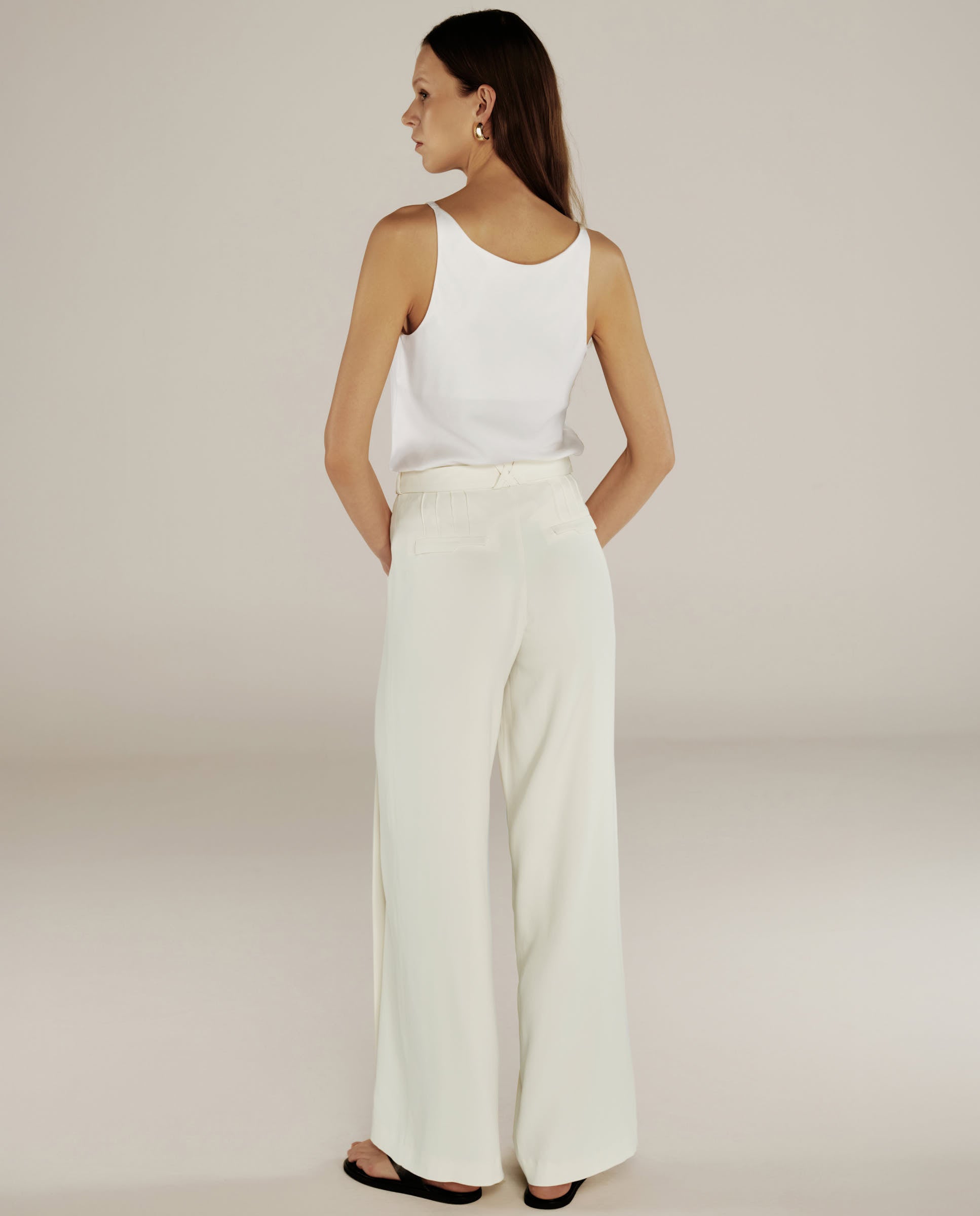 PARUL | Cream Pleat Wide Leg Trousers