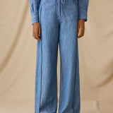 ANIKA | Light Blue Cotton-Linen Trousers