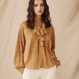 BASIL | Light Camel Ruffled Lace Blouse