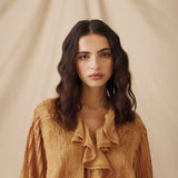 BASIL | Light Camel Ruffled Lace Blouse