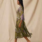 CORIANDER | Olive & Lilac Floral Print Midi Dress
