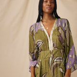 CORIANDER | Olive & Lilac Floral Print Midi Dress