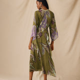 CORIANDER | Olive & Lilac Floral Print Midi Dress