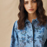 CONNIE | Blue Floral Printed Cotton Jacket
