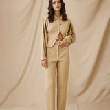 MOANA | Textured Light Camel Cotton Trousers