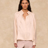 ERICA | Ecru Satin Blouse with Stitch Detailing