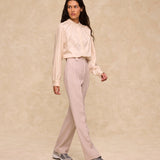 ERICA | Ecru Satin Blouse with Stitch Detailing