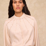 ERICA | Ecru Satin Blouse with Stitch Detailing