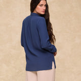 VITTORIA | Navy Tonal Pleated Blouse
