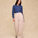 VITTORIA | Navy Tonal Pleated Blouse