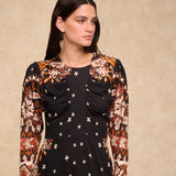 DELPHINE | Black Paisley Floral Print Midi Dress