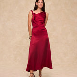 NATALIA | Claret Satin Midi Dress