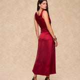 NATALIA | Claret Satin Midi Dress