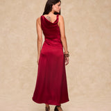 NATALIA | Claret Satin Midi Dress