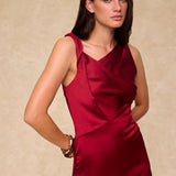 NATALIA | Claret Satin Midi Dress