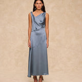 NATALIA | Steel Satin Midi Dress
