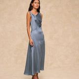 NATALIA | Steel Satin Midi Dress