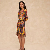 FLAVIE | Golden Short Paisley Print Dress