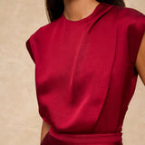 NATALIA | Claret Satin Drape Top