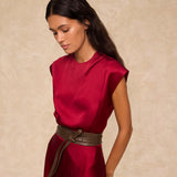NATALIA | Claret Satin Drape Top