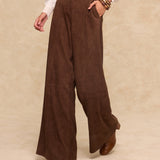 MOCHA | Dark Brown Suede Wide-Leg Trousers