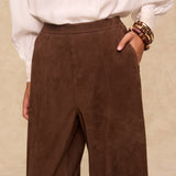 MOCHA | Dark Brown Suede Wide-Leg Trousers